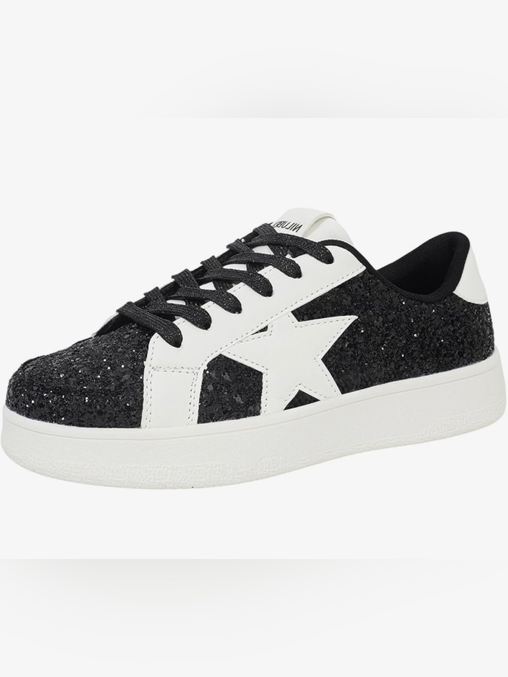 PARTY Black Glitter Star Lace-Up Sneakers w-White Accents Size 10/7.5 NWOT